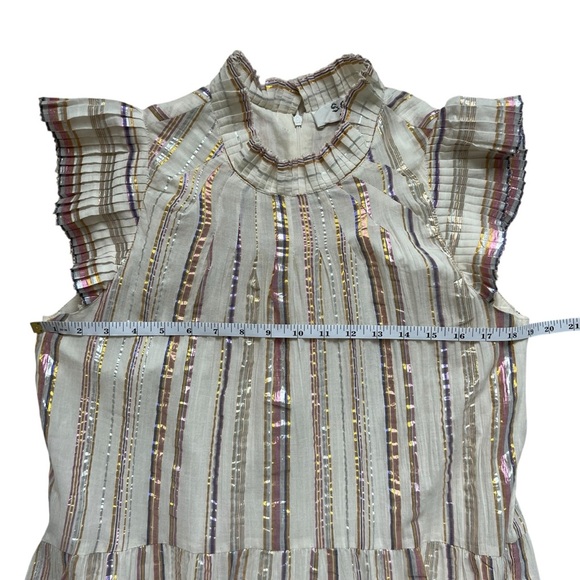Sea New York Harriet Ruffle Metallic Shimmer Tiered Cream Dress Size 10 - Picture 13 of 13